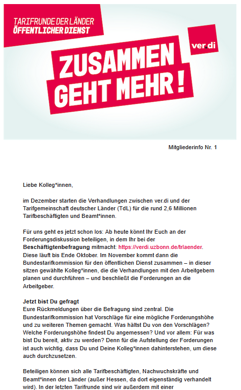 Screenshot der Mitgliederinfo Nr. 1 vom 01.09.2025